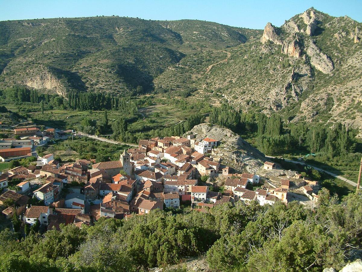 Vista aérea del núcleo urbano de El Cuervo, en la provincia de Teruel.
