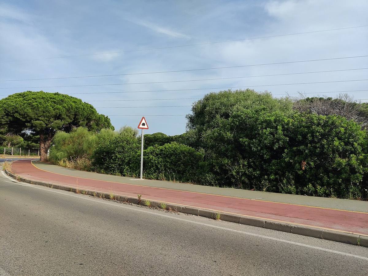 Entorno del Parque Natural Bahía de Cádiz con señalización vial.