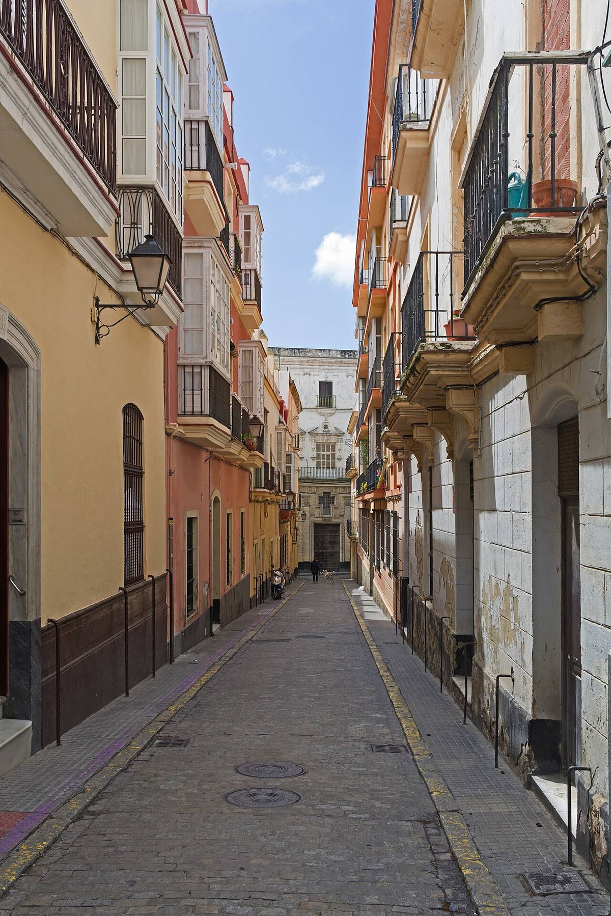 Calle Rosario Cepeda con edificios de viviendas en Cádiz.
