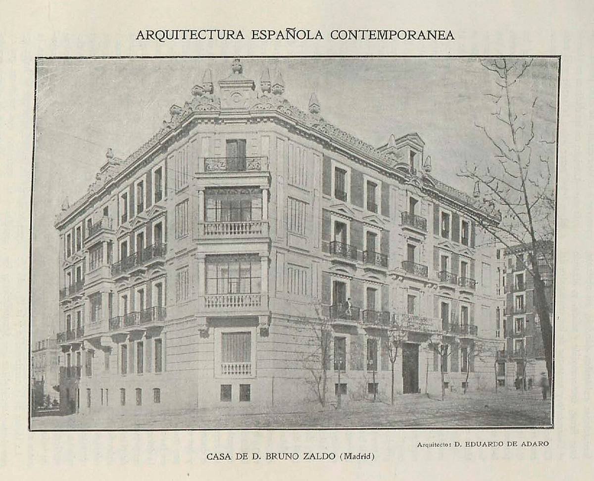 Fachada de un edificio de viviendas en Madrid en una ilustración de 1906.